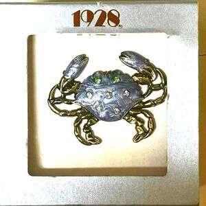 Blue Crab Brooch Pin Rhinestone 52x28mm